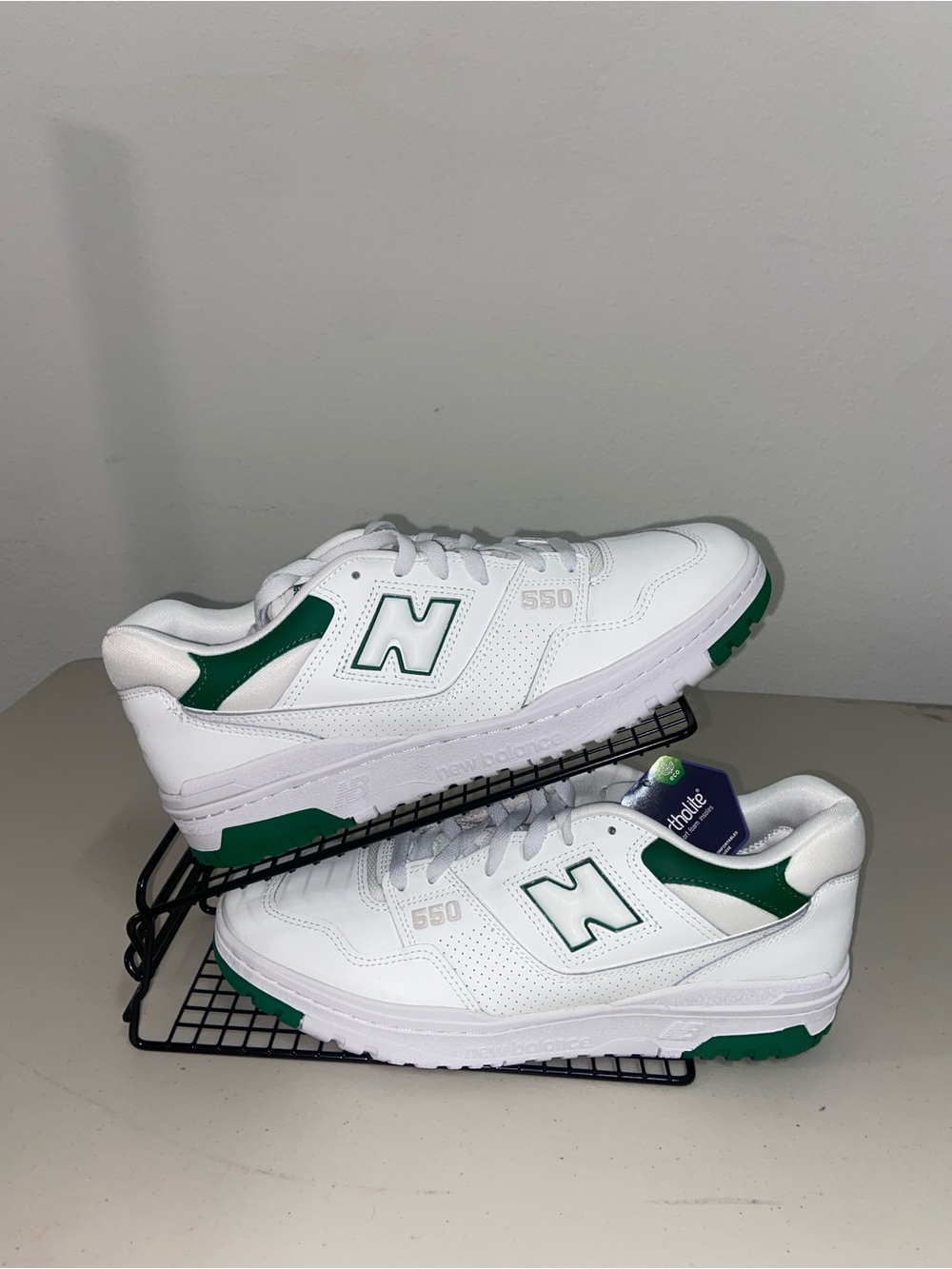 New Balance White with Green Accent 550 Sneakers